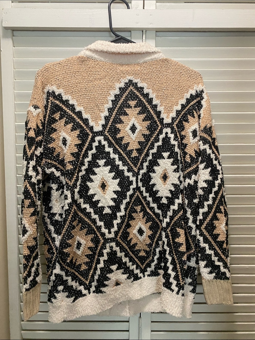 Pink Lily Cozy Aztec Knit Button-Up Sweater Jacket - Cream, Tan & Black - Picture 2 of 2